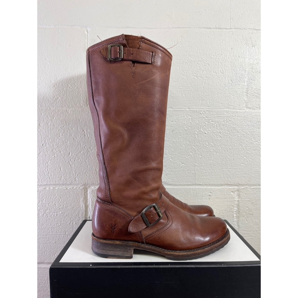 Frye Veronica Slouch Brown Leather Tall Riding Boots Pull On Women's 8.5 US